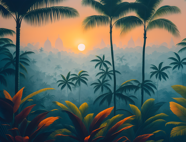 Modèle paysage jungle à peindre