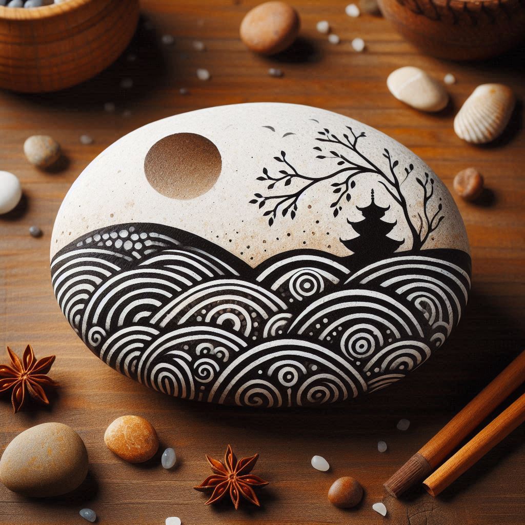 Motif zen dessin sur galet