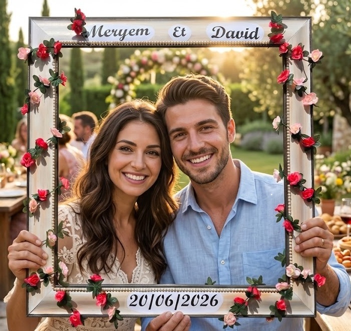 Résultat final de cadre de mariage Photobooth DIY